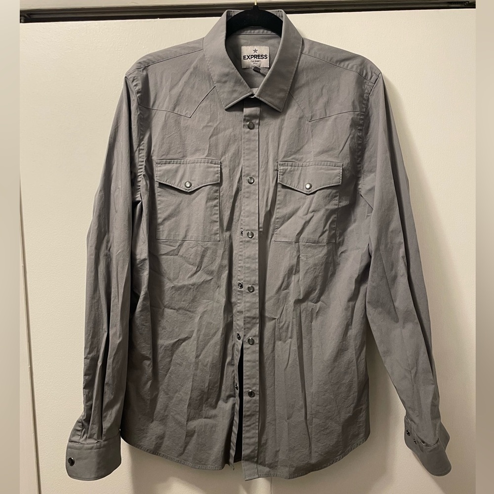 Dark Grey Express Button Down